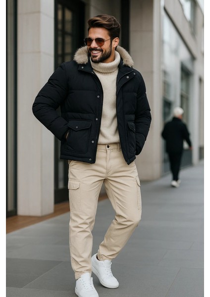 Erkek Bol Paça Kargo Cepli Krem Baggy Pantolon modelleri