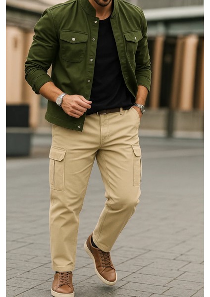 Erkek Bol Paça Kargo Cepli Krem Baggy Pantolon indirimleri