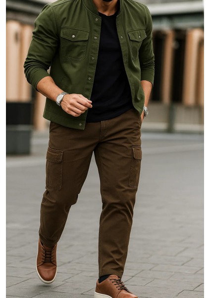 Erkek Bol Paça Kargo Cepli Kahve Baggy Pantolon