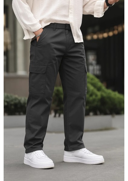 Erkek Bol Paça Kargo Cepli Füme Baggy Pantolon