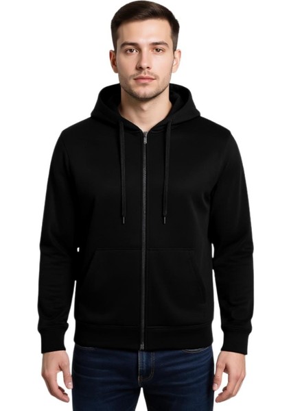 Erkek Kapüşonlu Fermuarlı Siyah Sweatshirt BGL-ST04790