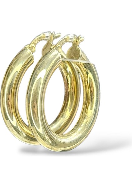 Kalın Bombeli Gold Halka Küpe