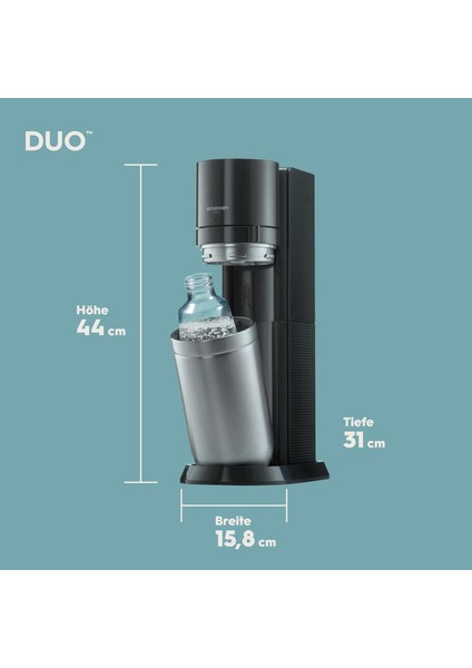 Duo Ultimate Set | Quick-Connect Co₂ Soda Makinesi | 2 Cam + 2 Plastik Şişe + 0,9l Fizz&go Termos + 7up Zero Şurup fiyatları