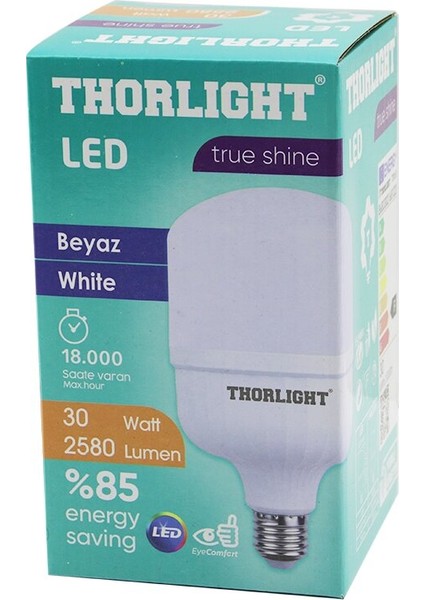 Thorlıght T-30B 30W E27 Torch T-Shape Beyaz LED Ampul 2580 Lumen - 6400K - 18000 Saat - 2835 Smd LED (5256)
