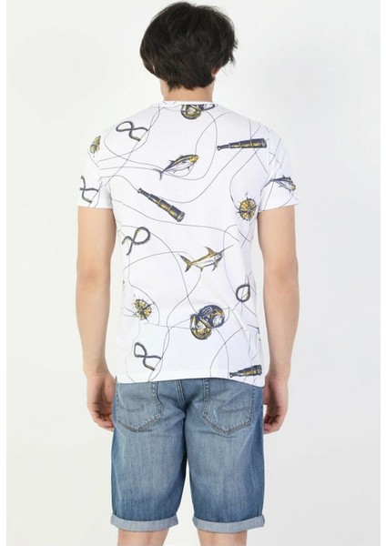 Erkek Regular Fit Bisiklet Yaka Örme ve Desenli Beyaz Kısa Kol Tshirt modelleri