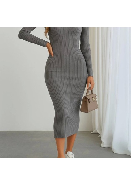 Mdb Kadın Uzun Kollu Yakalı Triko Elbise