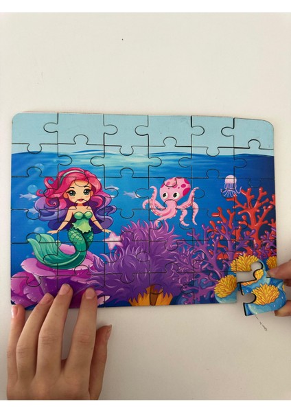 Ahşap Deniz Kızı Ahtapot Mini Puzzle | 36 Parça 4 +Yaş