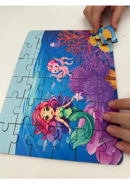 Ahşap Deniz Kızı Ahtapot Mini Puzzle | 36 Parça 4 +Yaş modelleri