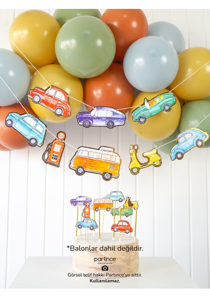3 Parça Klasik Arabalar Tema Pasta Süsü Cake Topper Banner ve 6 Adet Metalik Gold Mum Doğum Günü Süsleme Parti Seti fiyatları