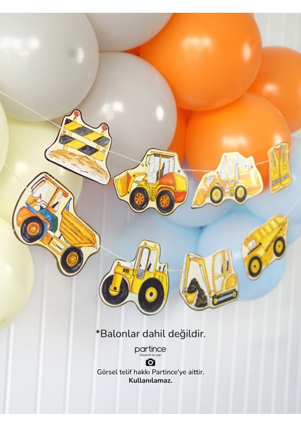 3 Parça Inşaat Tema Pasta Süsü Cake Topper Banner ve 6 Adet Metalik Gold Mum Doğum Günü Süsleme Parti Seti fırsatları