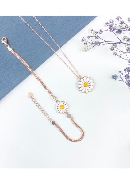 925 Ayar Gümüş Papatyalı Kolye ve Bileklik