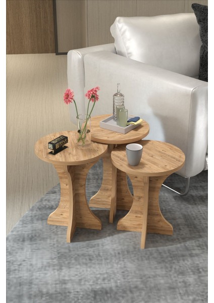 Orta Sehpa ve Zigon Sehpa Mantar Set Atlantik Çam