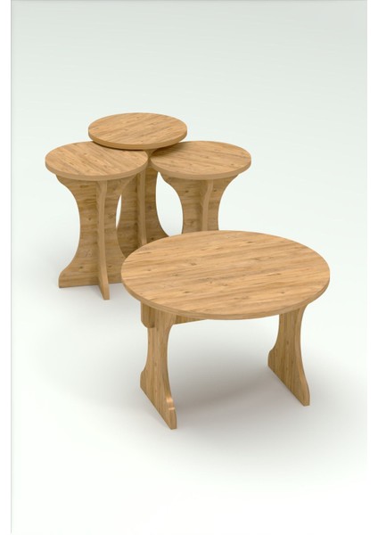 Orta Sehpa ve Zigon Sehpa Mantar Set Atlantik Çam