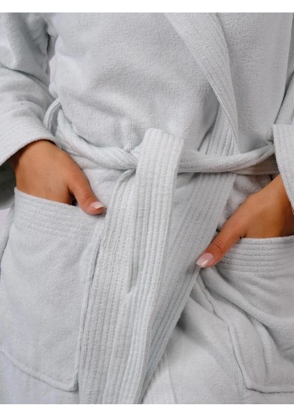 Kapşonlu Bukle Bornoz - Gri fırsatları