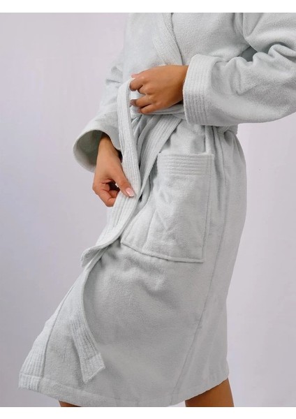 Kapşonlu Bukle Bornoz - Gri indirimleri