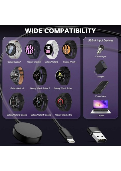 Samsung Galaxy Watch 3/4/5/6/7/active/fe/ultra Uyumlu Typ-C + USB Çevirici Şarj Cihazı Aleti Kablosu fiyatları