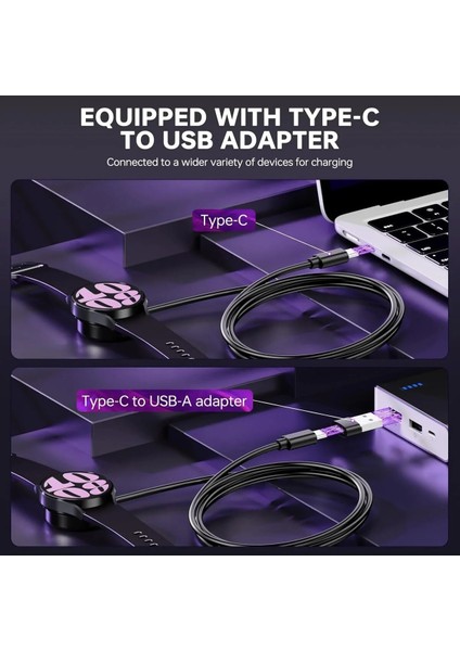 Samsung Galaxy Watch 3/4/5/6/7/active/fe/ultra Uyumlu Typ-C + USB Çevirici Şarj Cihazı Aleti Kablosu modelleri