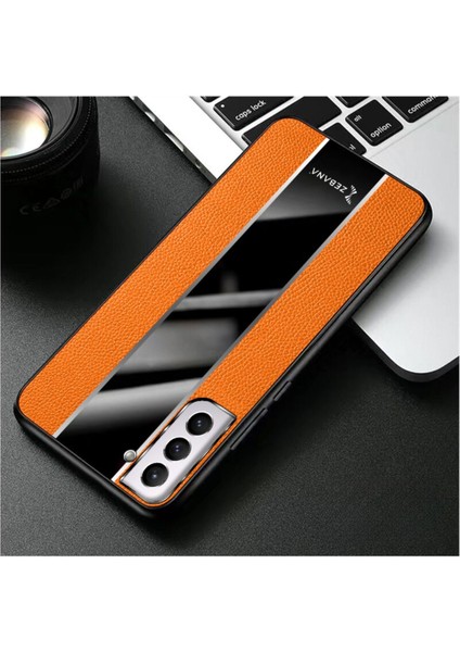 Samsung Galaxy S21 Fe 5g Uyumlu Kılıf Premium Deri Kılıf Turuncu