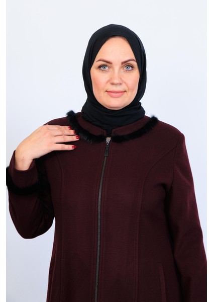 Kışlık Kaşe Kadın Pardesü Büyük Beden Fermuarlı Anne 58023 modelleri