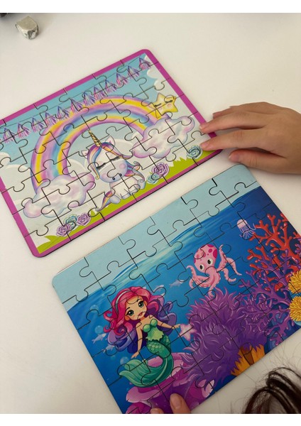 Ahşap Deniz Kızı ve Ünicorn Mini Puzzle | 36 Parça 4 +Yaş 2 Li Set fiyatları