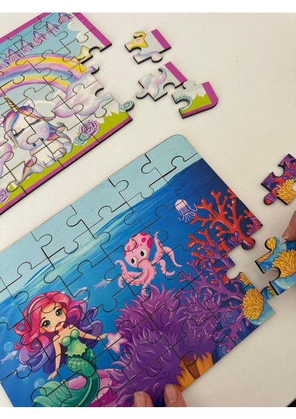 Ahşap Deniz Kızı ve Ünicorn Mini Puzzle | 36 Parça 4 +Yaş 2 Li Set fırsatları