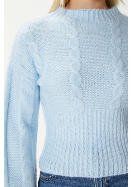 Kadın Stay Yumuşak Doku Saç Örgü Kalın Mavi Triko Kazak KZ00174 fiyatları