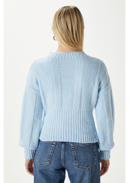 Kadın Stay Yumuşak Doku Saç Örgü Kalın Mavi Triko Kazak KZ00174 fırsatları