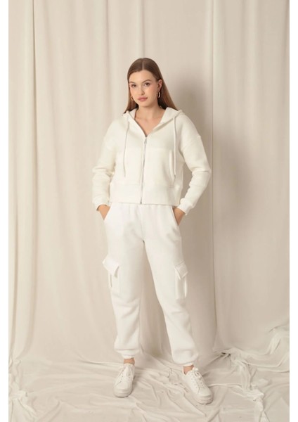 Kadın Fermuarlı Kapüşonlu Kısa Polar Sweat Ceket fırsatları