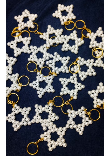 15 Adet Uzun Zincirli Inci Yıldız Anahtarlık-Yeni Doğan-Mevlid-Sünnet Hediyesi-Doğum Günü modelleri