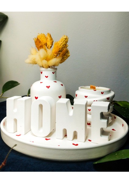 El Yapımı Home Temalı Seramik Dekor Seti – Kalpli Tasarım