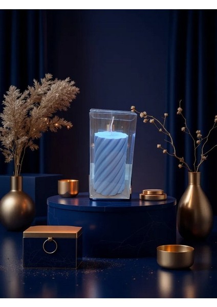 Kokulu Doğal 20CM-8CM Ebatlarda Mavi Renk Dekoratif Mum