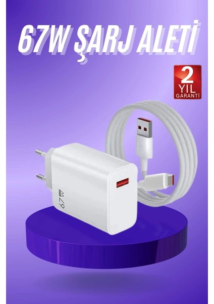 Beyaz Ultra Plus Hızlı Şarj Seti Şarj Adaptörü ve Kablosu 67W