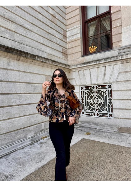 Etnik Desen Pamuk Vual Siyah Bluz modelleri