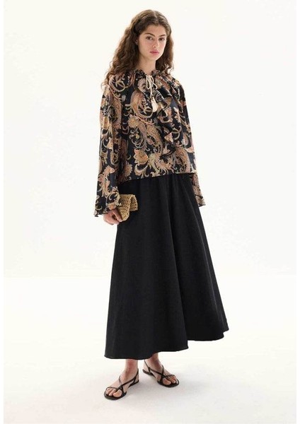 Etnik Desen Pamuk Vual Siyah Bluz fırsatları