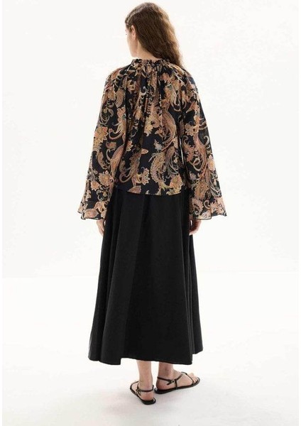 Etnik Desen Pamuk Vual Siyah Bluz