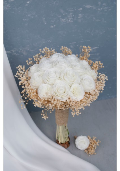 Beyaz Gül Cipso Gelin Buketi