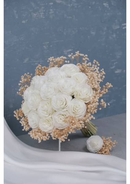 Beyaz Gül Cipso Gelin Buketi modelleri