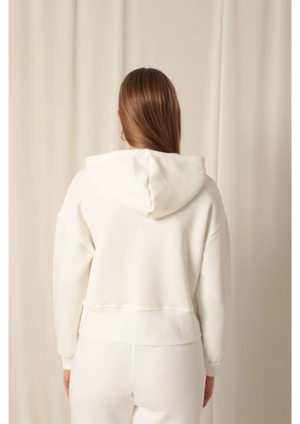 Kadın Fermuarlı Kapüşonlu Kısa Polar Sweat Ceket modelleri