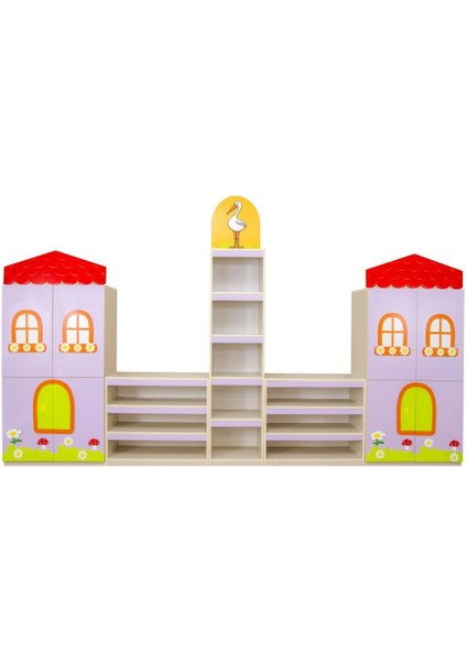 Çatılı Ev Figürlü Dolap Seti