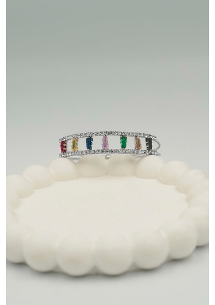 Kadın Gümüş Rengi Gökkuşağı Taşlı Işıltılı Bileklik fiyatları