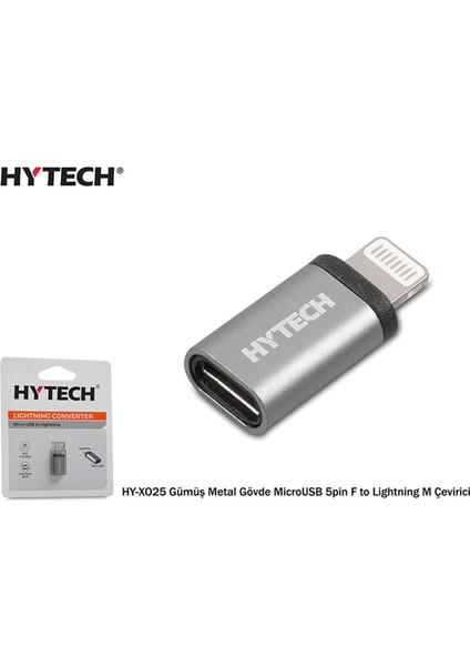 HY-XO25 Gümüş Metal Gövde Microusb 5pin F To Lightnin
