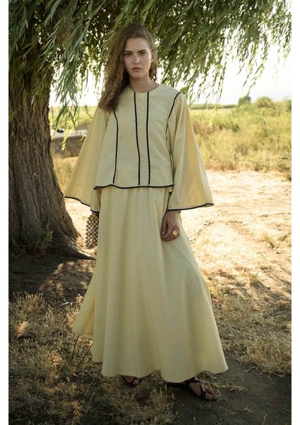 Şerit Işleme Detaylı Vual Butter Yellow Etekli Takım indirimleri