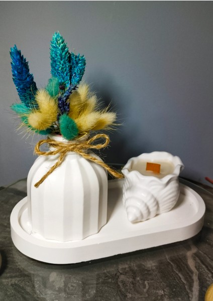 Dekoratif Mini Vazo & Deniz Kabuklu Mum Seti – El Yapımı Şık Tasarım