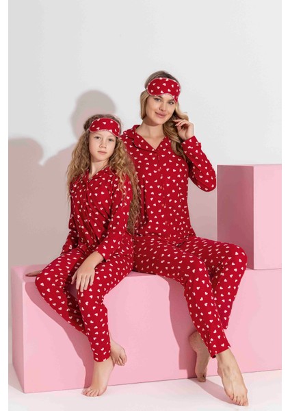 Anne-Kız Kombin Yapılabilir Düğmeli Süet Uzun Kollu Uyku Bantlı Aile Bağı Pijama TAKIMI-3979 fiyatları