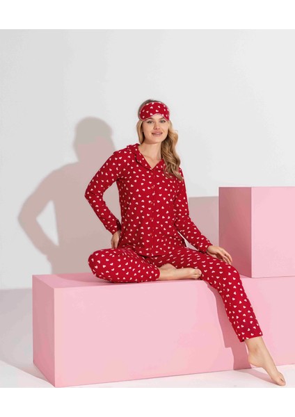 Anne-Kız Kombin Yapılabilir Düğmeli Süet Uzun Kollu Uyku Bantlı Aile Bağı Pijama TAKIMI-3979 indirimleri