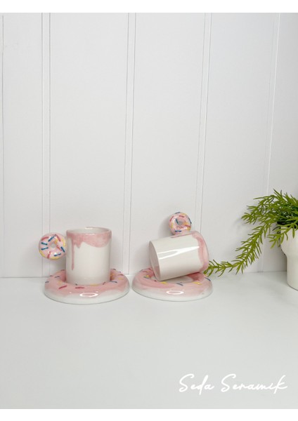 El Yapımı Dila Tasarım Donut 4 Parçalı 2 Kişilik Kahve Fincan Takımı