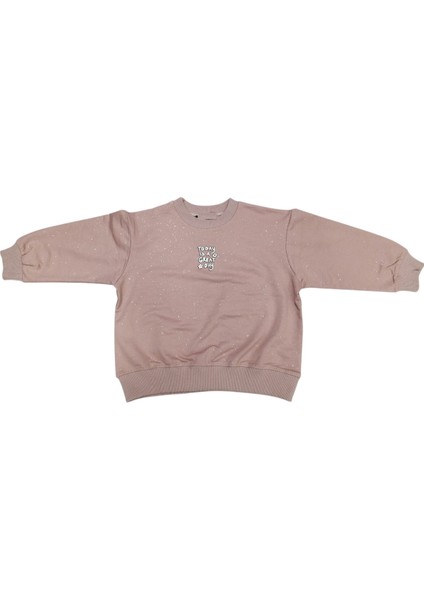 Kız Çocuk Today Yazılı Kendinden Simli Koyu Pudra Renk Sweatshirt