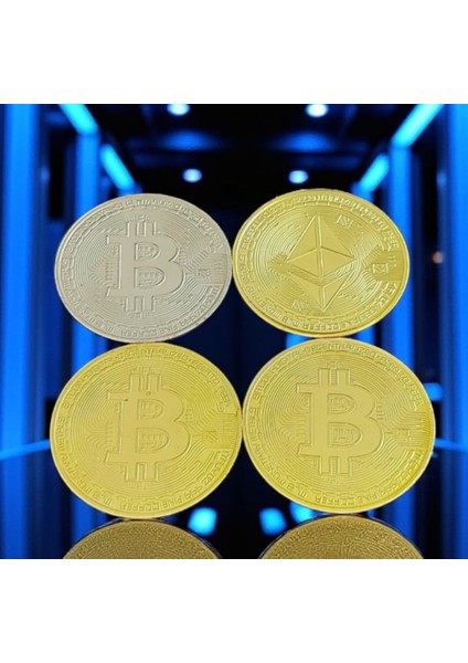 4 Adet 40 Mm. Çapında Metal Bitcoin ve Ethereum