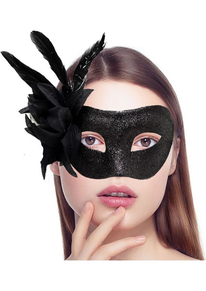 Siyah Renk Metalize Sim Görünümlü Parlak Tüylü Parti Maskesi 22x19 Cm fiyatları