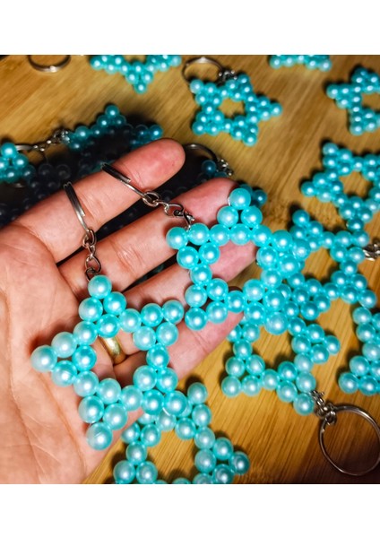 15 Adet Uzun Zincirli Inci Yıldız Anahtarlık-Yeni Doğan-Mevlid-Sünnet Hediyesi-Doğum Günü